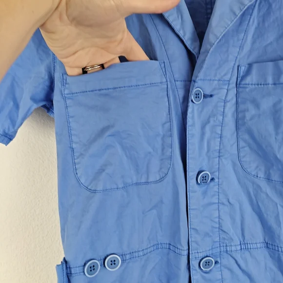 Pistola Nwot PARKER Button Up Short Sleeve Romper In Azure Blue Size XS Women's